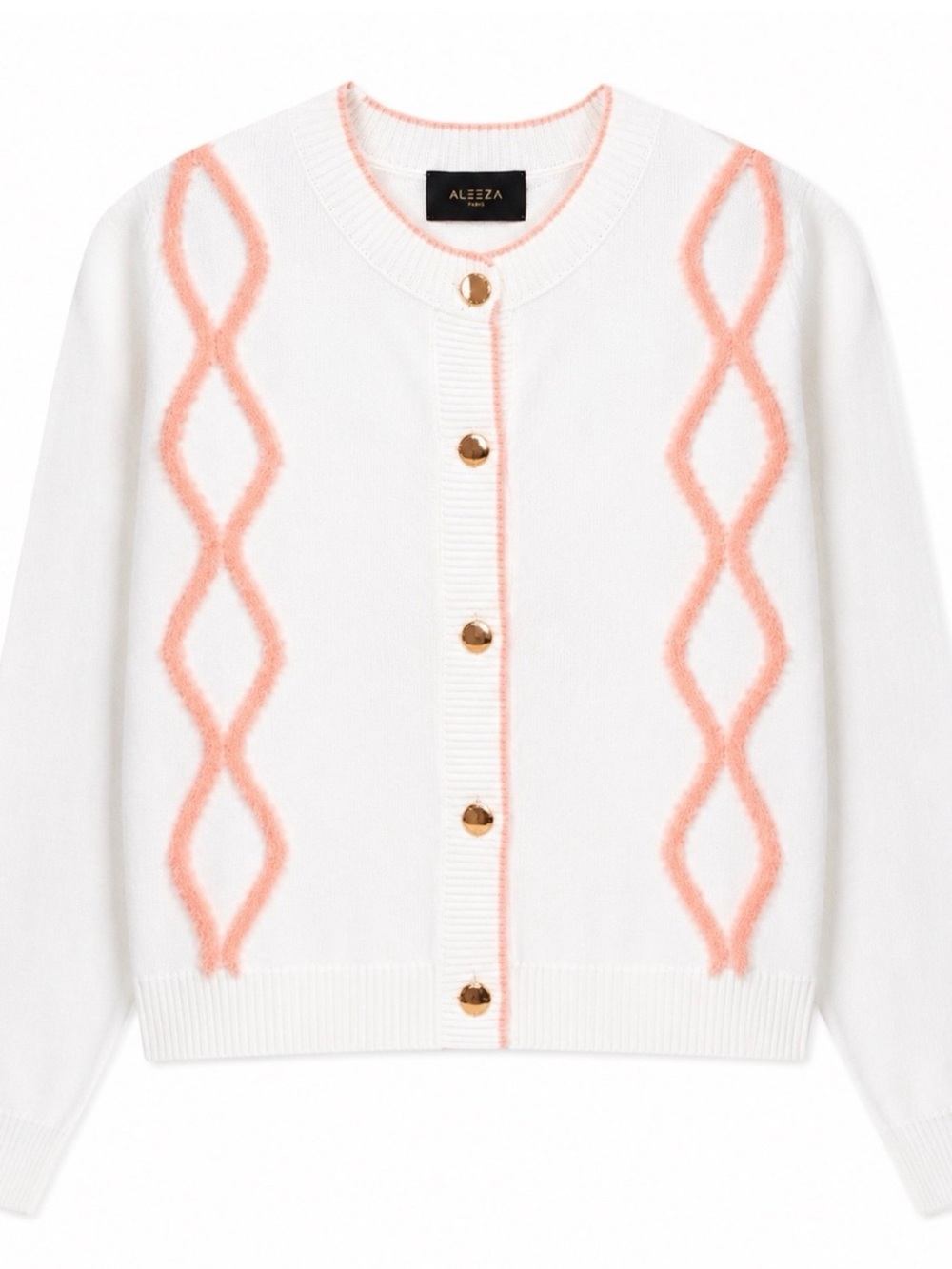 Aleeza Paris White Cardigan with Coral Wave Detailing